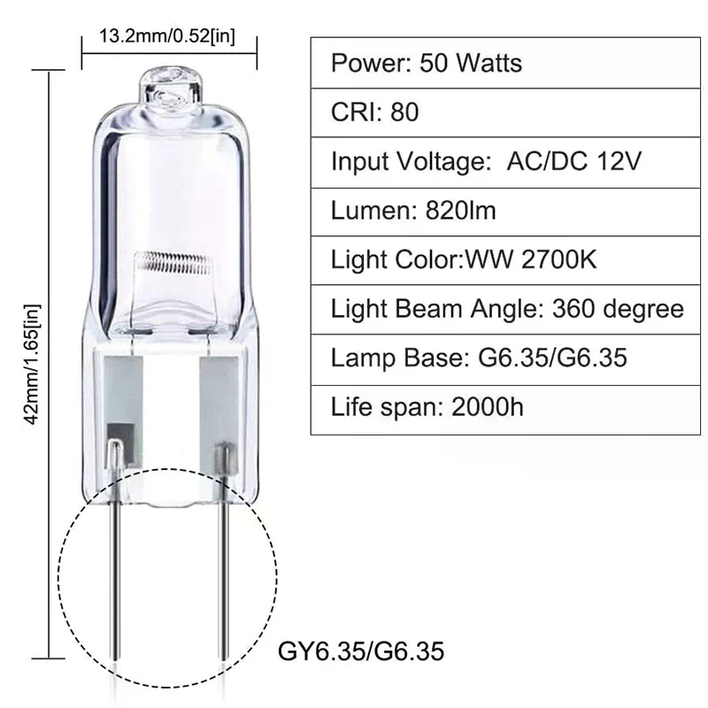 5Pcs G6.35 12V Halogen Lamp 20W 35W 50W Bulb LED Bulbs Ecological Halogen Bulbs For Cooker Lighting Signal Lights Track Capsules