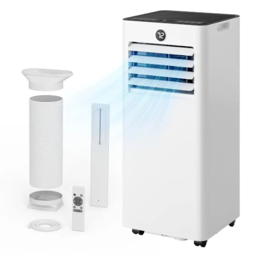 Portable air conditioner for home use, aluminum-coated evaporator coil, white, 2026 upgraded 10000 BTU quiet cooling with 4-in-