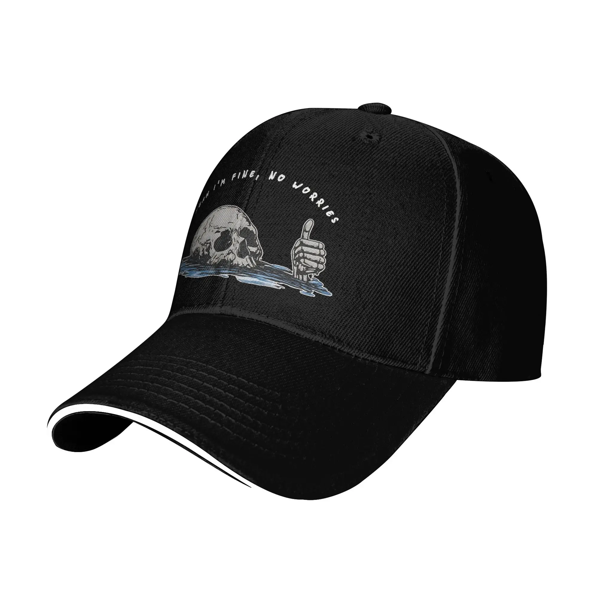 Summer New Baseball Cap Yeah Im Fine No Worries Funny Skull Outfit For Unisex Golf Hat Casual  Snapback Cap Adjustable Fit
