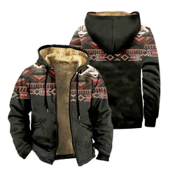 Men's Winter Vintage Parkas Long Sleeve Tribe Pattern Print Jacket for Men/Women Thick Clothing Streetwear