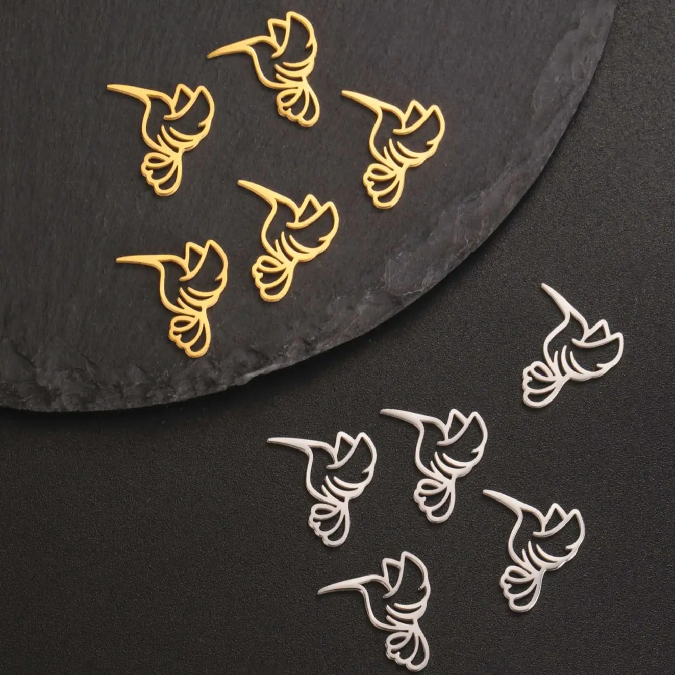 5pcs/lot Cut Hollow Stainless Steel Hummingbird Pendants For Jewelry Gift Making DIY Necklace Keychain Earrings Accessories