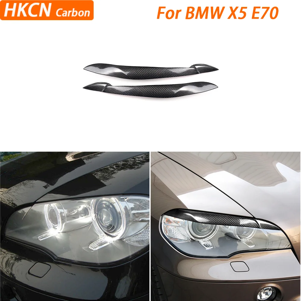 

For BMW X5 E70 2010—2012 Car Accessories Real Carbon Fiber Exterior Front Lamp Headlight Eyebrow Cover Trim Sticker Modification
