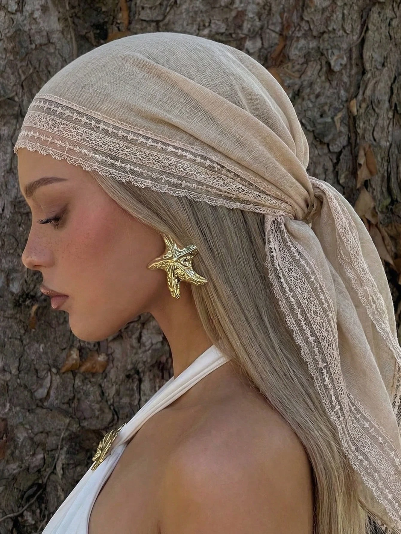 Böhmischer Schal mit Spitzenbesatz für Damen, quadratischer Baumwoll-Seiden-Hijab, weicher Sonnenschutz-Schal, Sommer-Strand-Sarong, Stirnband