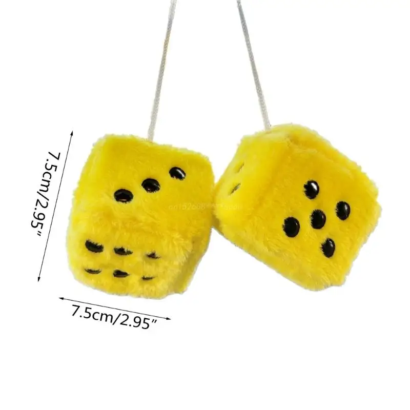 Fuzzy Dice for Car Mirror Hanging Mirror Plush Dice Pair Car Interior Decoration