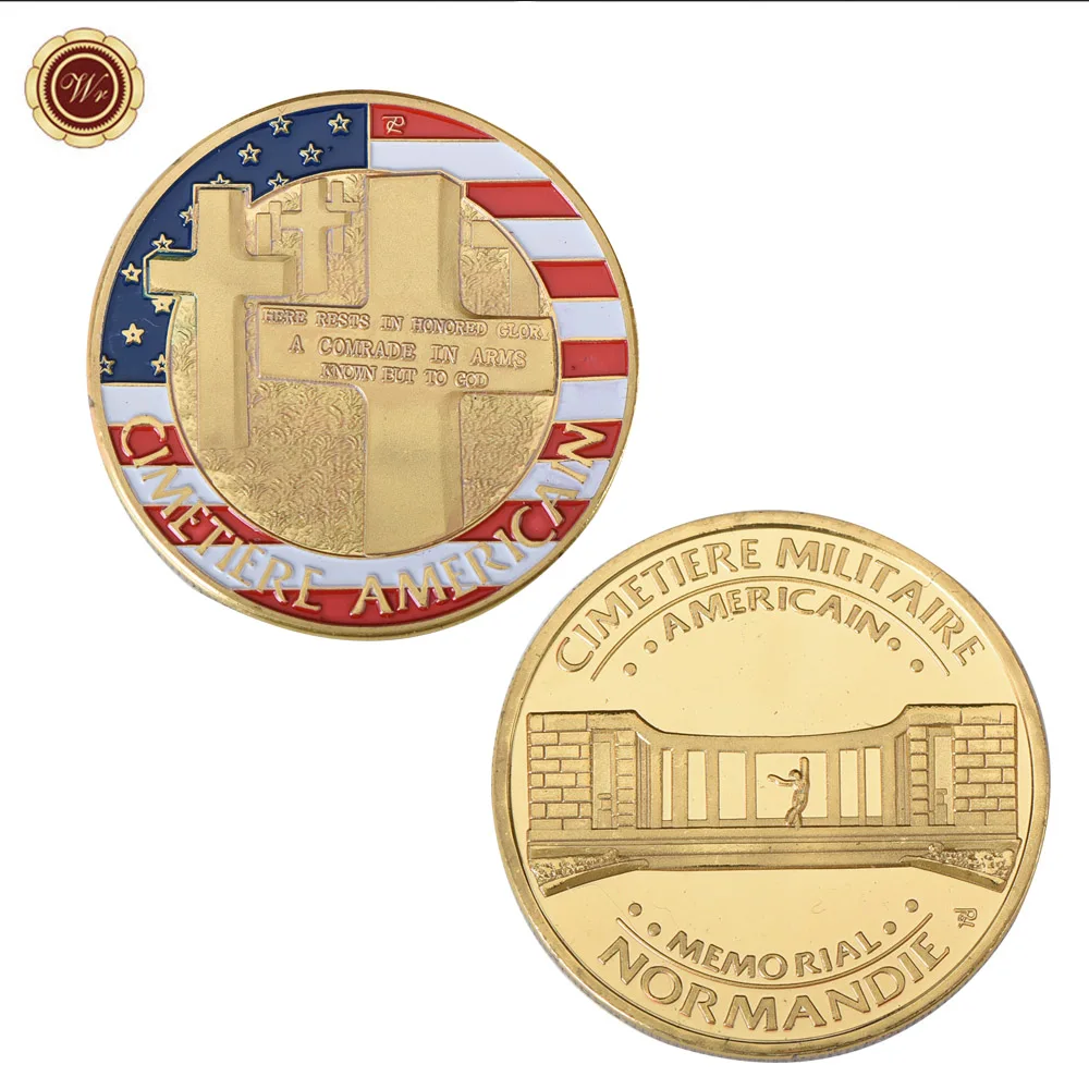 The Normandy War USA Gold Chelleng Coin Cimetiere Militaire Memorial Coin Medal Military Souvenir Craft Gifts for Collection