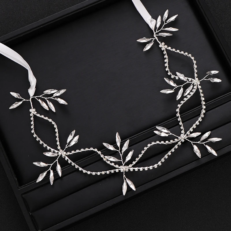 

Handmade Silver Color Crystal Rhinestone Wedding Hair Accessories Ribbon Bridal Tiara Ladies Hair Accessories Gift Accessories