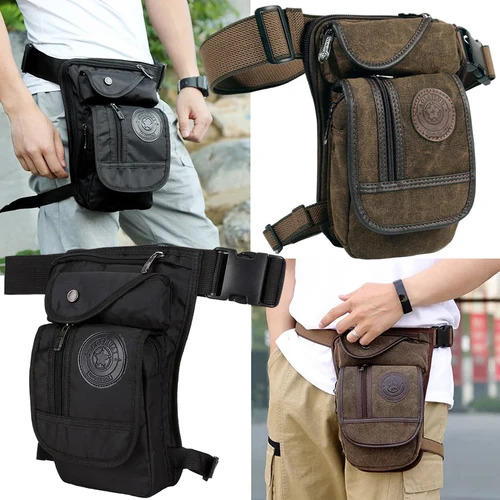 Imagen 1 del producto Bolso de lona para pierna para hombre, bandolera multiusos para motocicleta militar, bolsos de hombro cruzados, cinturón, riñonera para cadera y cintura