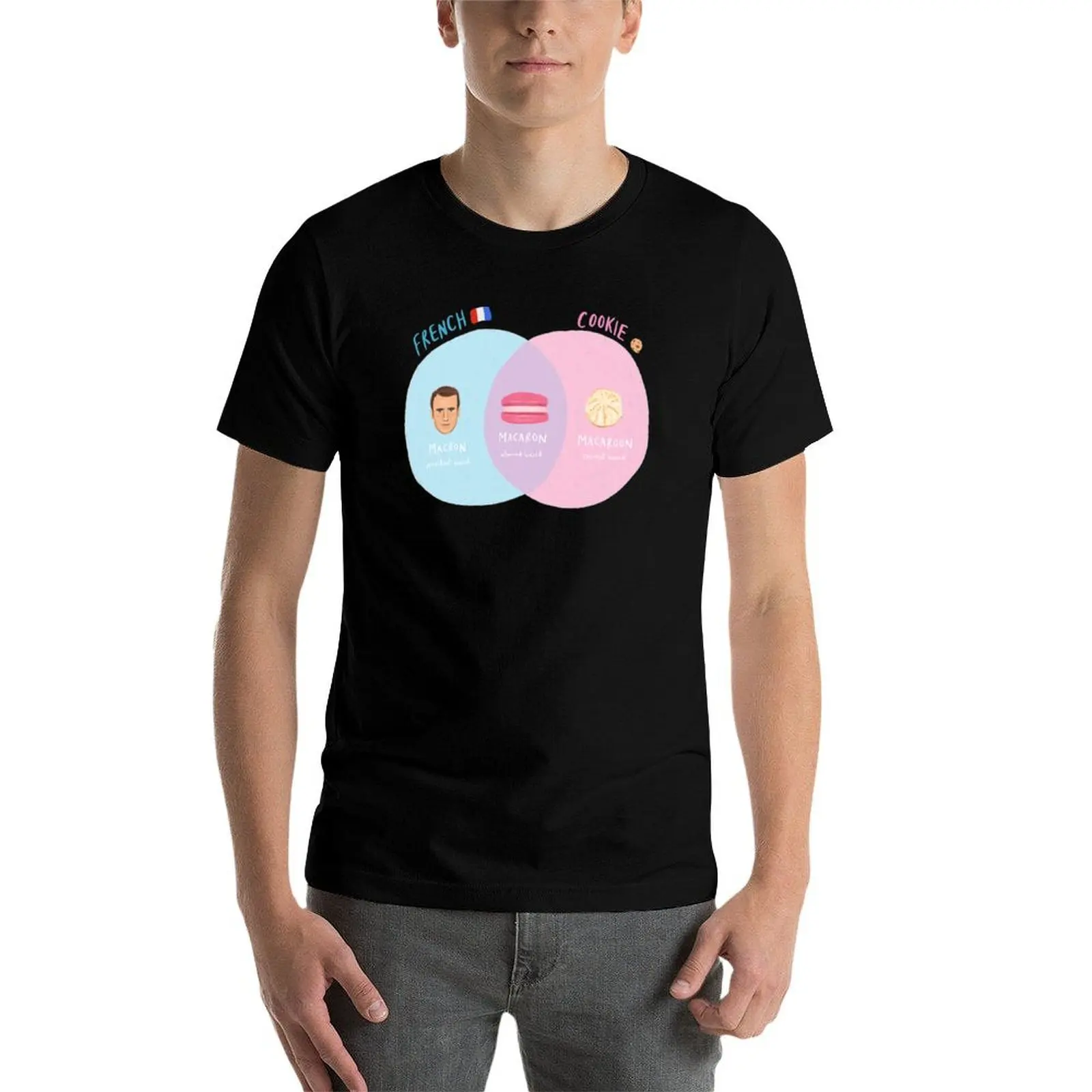 مضحك إيمانويل معكرون معكرون كوكي فين مخطط تي شيرت رجل جرافيك تي شيرت تي شيرت