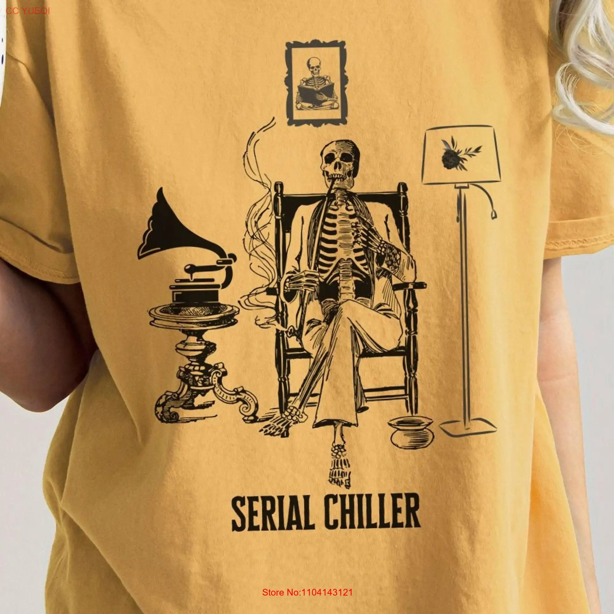 Retro Skeleton Halloween Comfort Colors T Shirt Spooky Season Serial Chiller Crewneck Creepy Vibes Top Party