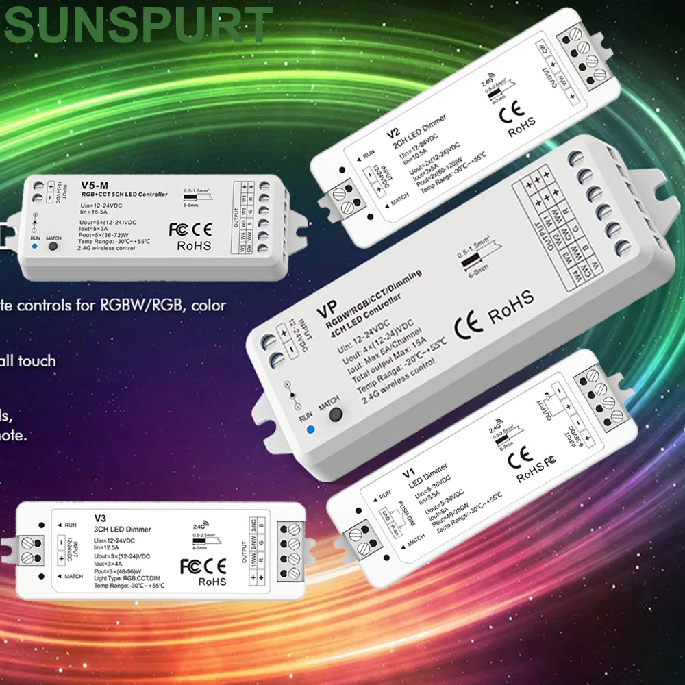 

1p SKYDANE V1 V2 VP Standalone Control RF Dimmer DC12V 24V LED Controller 1-5 Channel 2.4G Remote For RGBW RGB CCT Dim LED Strip