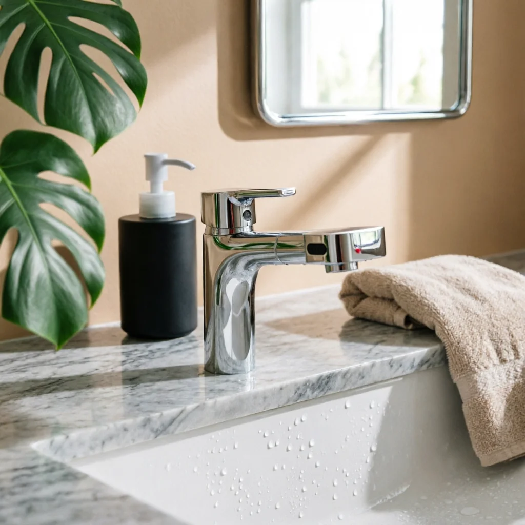 

Bathroom Faucet with Sprayer Tall Curved Spout Pull out Bathroom Faucet Hot and Cold Mixer Modern Design for Washing Basin