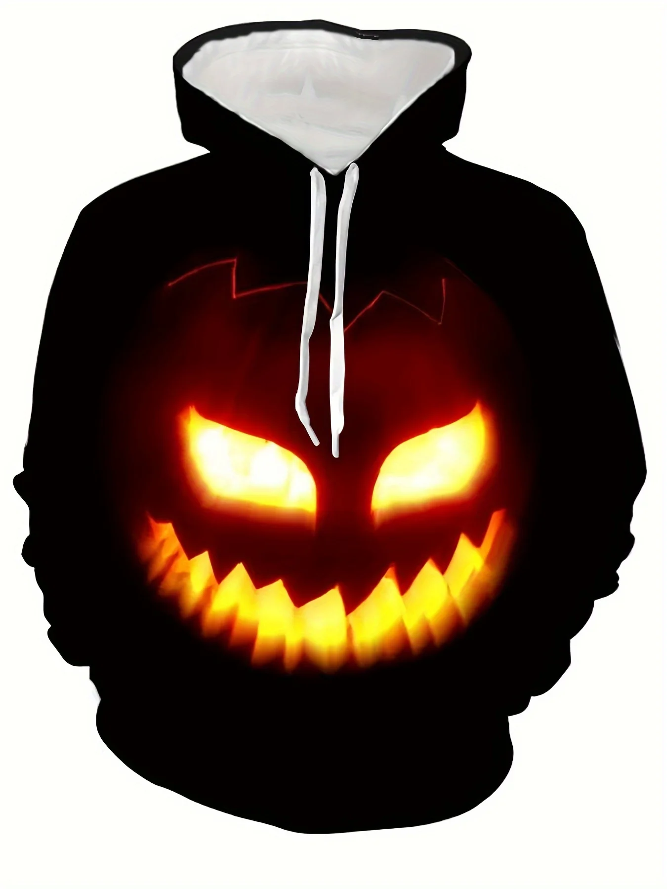 Customization Men's 3D Digital Evil Pumpkin Print Hooded Drawstring Sweatshirt, Winter And Fall Outdoors Fashion Hoodie For Hall