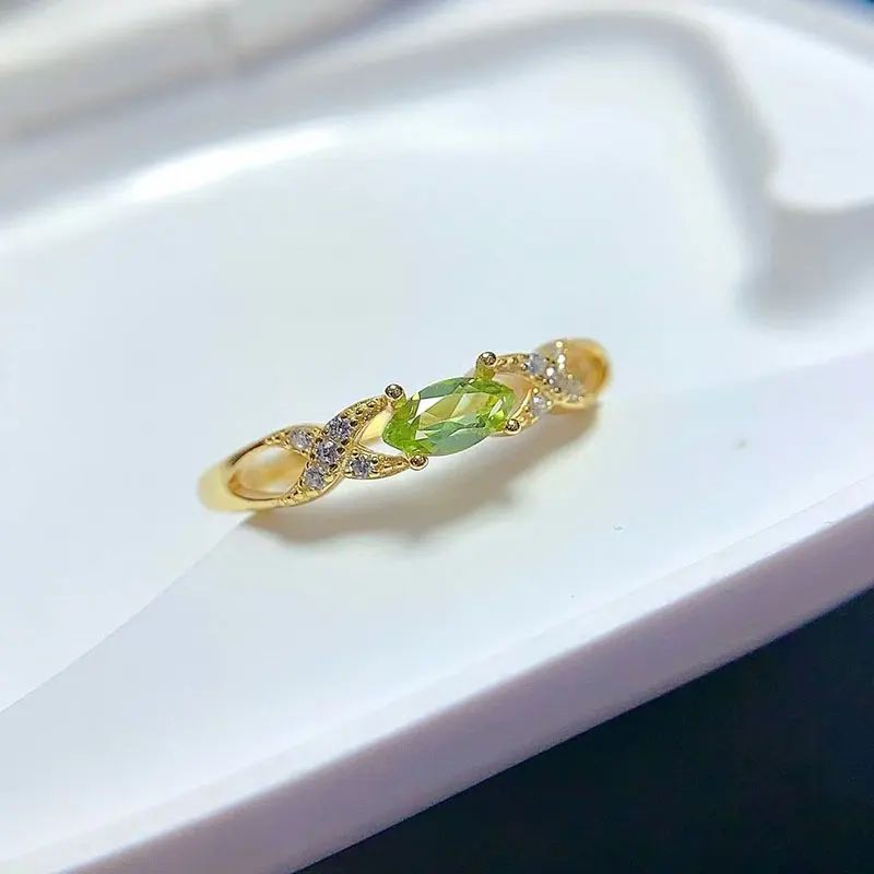 Adorable 925 silver ring for girl 3mm*6mm natural peridot ring 18K gold plated silver peridot jewelry