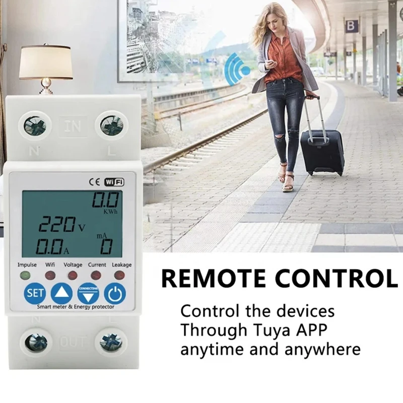 2P Tuya Wifi Intelligent Leakage Protecting Switch 63A Current Voltage Monitoring Circuit Breaker Timer Power Meter Durable