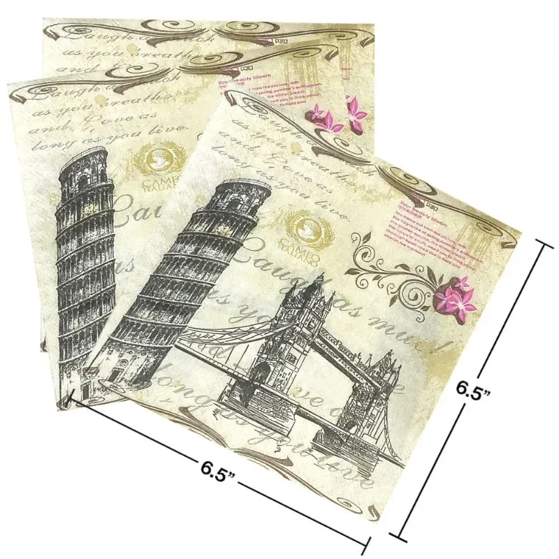20pcs 33cm New Leaning Tower Hanging Bridge Scenic Printed Napkins Party Table Decoration Paper Placemats DIY Decoupage Paper