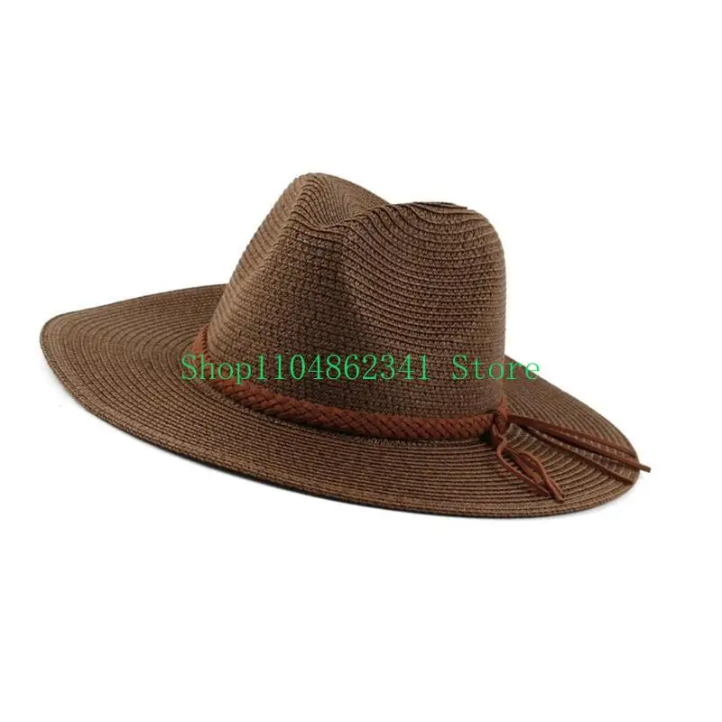 5ASD عطلة القش قبعة غربية الشمس منسوف يدويًا قبعة بنما أنيقة للنساء #5