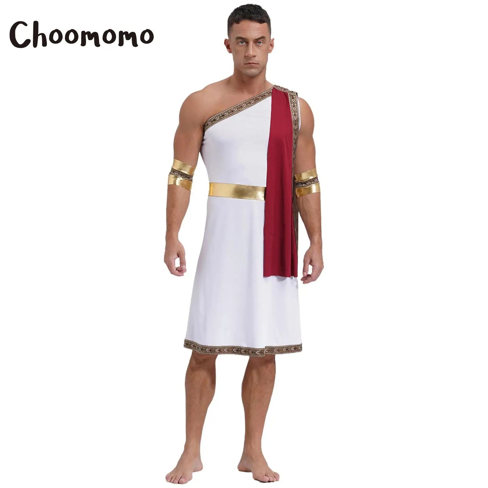 

Mens Toga Costume Ancient Roman Greek Senator Caesar Robe with Wristband Halloween Party Carnival Cosplay Fancy Dress Up