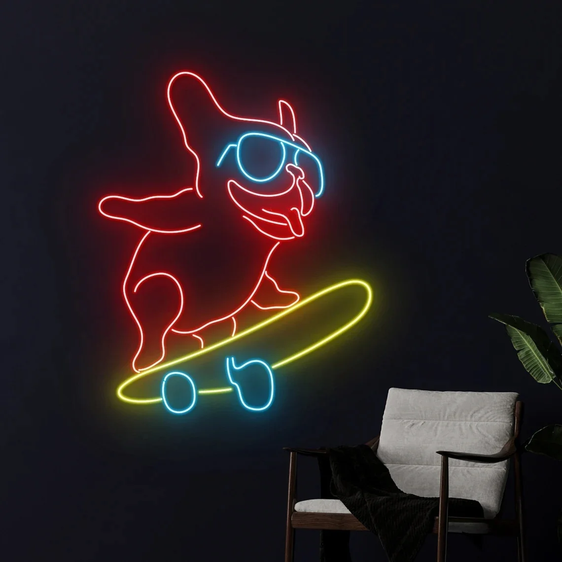 French Bulldog Skateboarding Neon Sign Home Room Wall Decor Neon Sign Skateboard Player Neon Light