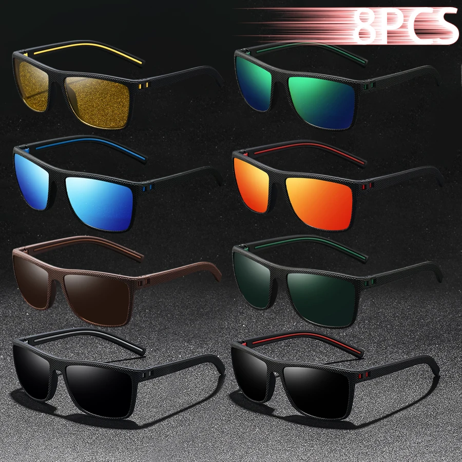 

8 PCS Fashion Vintage Check Pattern Sunglasses Men Women Fishing Driving Fashion Square Brand Design Sun Glasses UV400 Eyewear