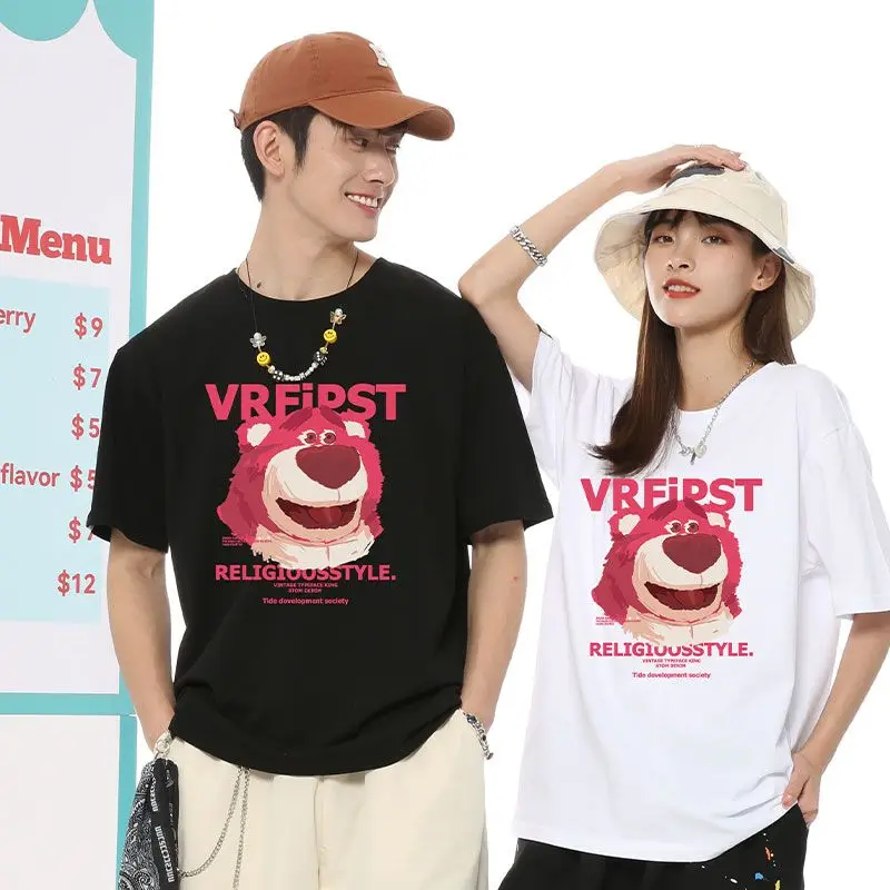 ديزني الفراولة الدب الحلو لطيف طباعة أزياء المرأة عالية الجودة طاقم الرقبة تي شيرت فضفاض زائد حجم قصيرة الأكمام أعلى #1