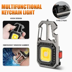 COB Flashlight Mini Protable Keychain Lamp USB Rechargeable Torch Waterproof Emergency Work Lights for Outdoor Camping Fishing