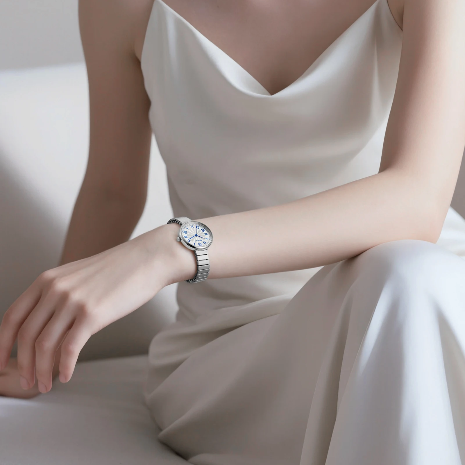 BERNY Quartz Watch for Women Stainless Steel Water Wave Texture Dial Waterproof Top Brand Exquisite Leisure Ladies Wristwatch