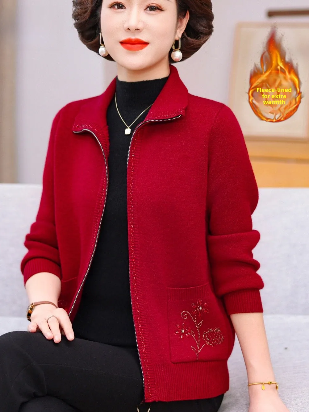 

Модный вязаный свитер на молнии с подкладкой для женщин, осенне-зимний теплый кардиган, женская одежда для поездок на работу
