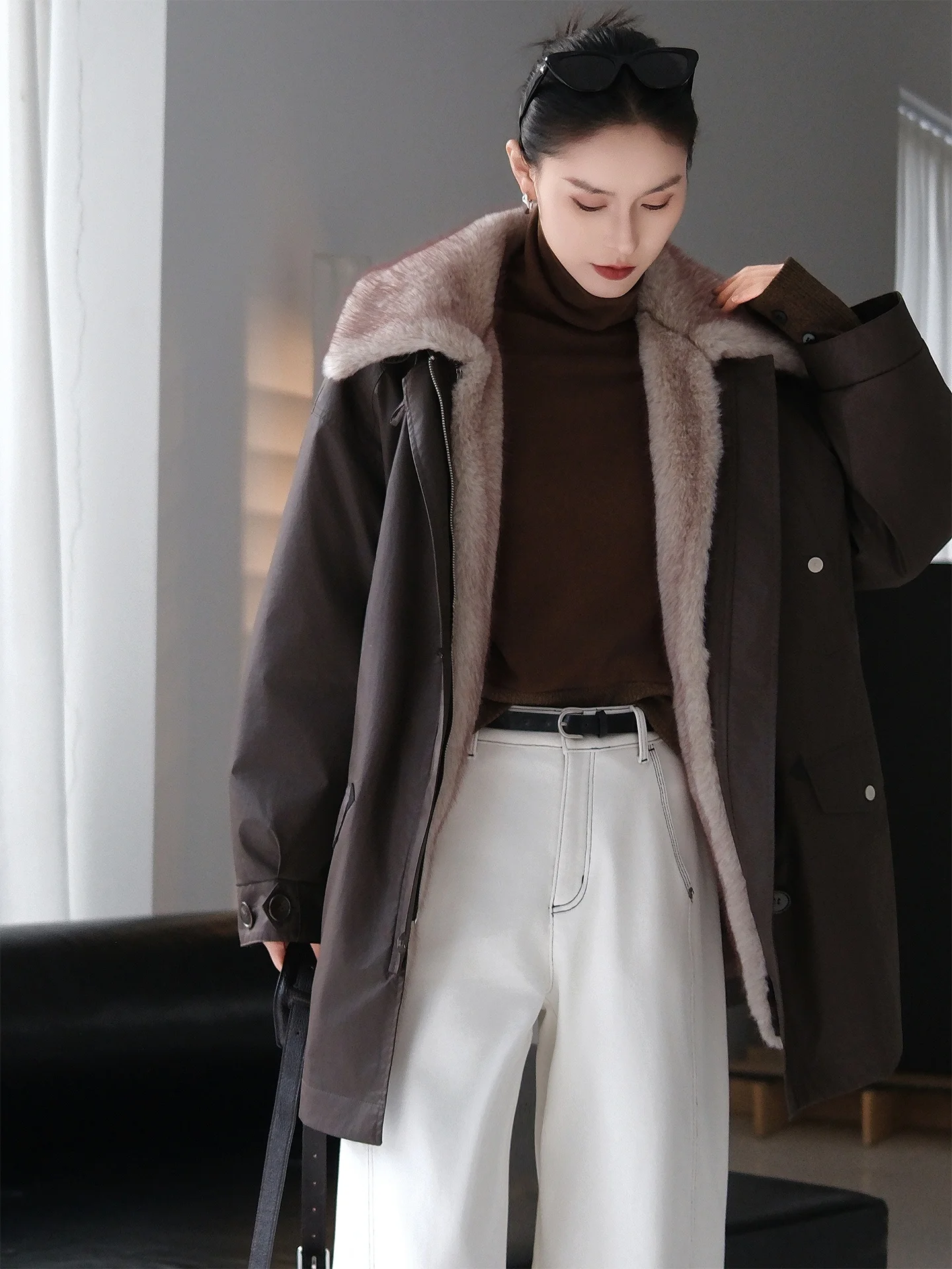 

Jieji Zhang Winter Puffer Jaet Detachable Goose down Inner Lined Parka Coat Versatile Warmth Casual Loose Fit Ladies Outerwear