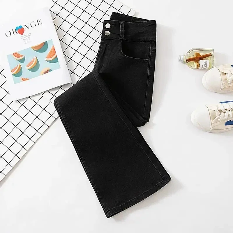 

Тонкие расклешенные джинсы с высокой талией, женские корейские повседневные узкие джинсовые брюки, уличная одежда, панталоны, винтажные эластичные брюки Vaqueros XQ89