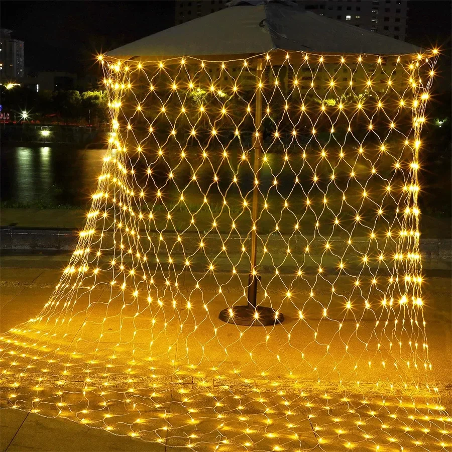 

Thrisdar 2x2m 3x2m 6x4m LED Net Mesh Fairy String Light Outdoor Christmas Garland Tree-Bushes Net Light For Wedding Party Decor