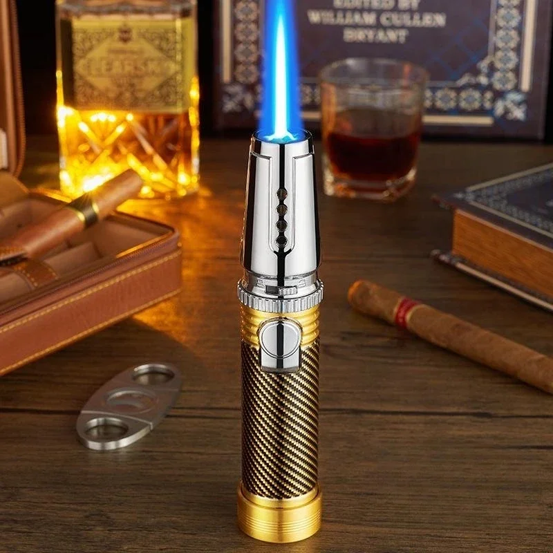 Butane Gas Turbo Spray Gun Windproof Straight Flush Blue Flame Metal Lighter Kitchen Cooking Smoking Accessories Cigar Lighters