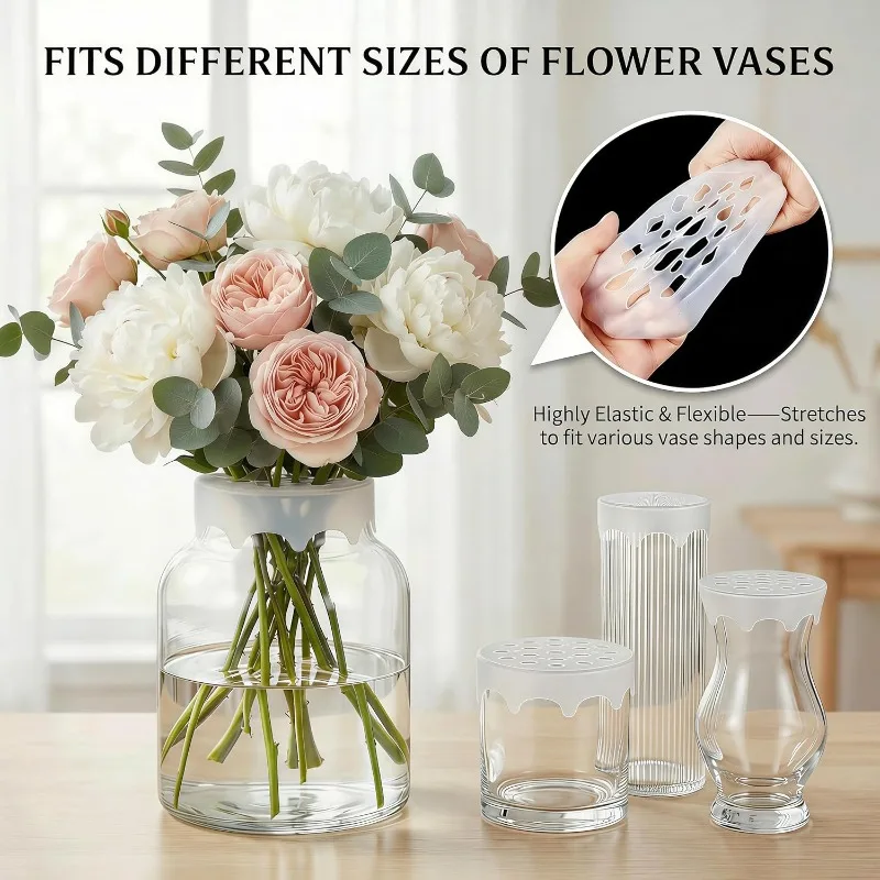 1/2/4pcs DIY Flower Arrangement Holder, Silicone Flexible Stretchable Grid Waterproof Floral Stem Holder for Bouquet Home Decor