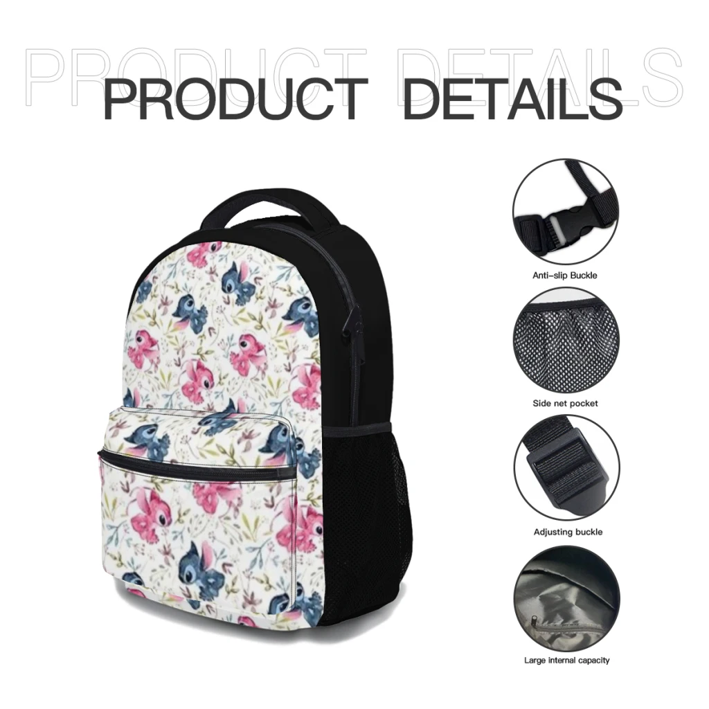 New Fashionable  Stitch-and-Angel Backpack Bag Large Capacity Trendy Book Bag Multi-pockets Adjustable 17inch