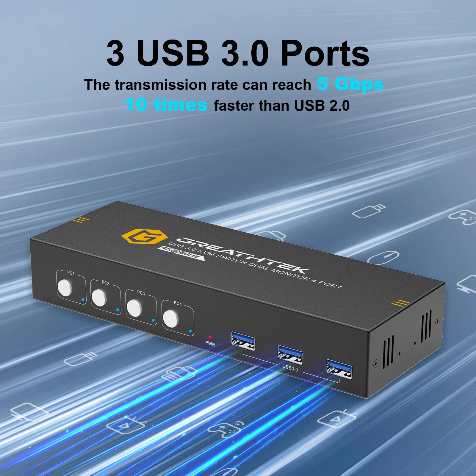 4-Computer 4 USB 3.0 KVM Switch for Dual HDMI Monitors 4K 60Hz Keyboard Mouse