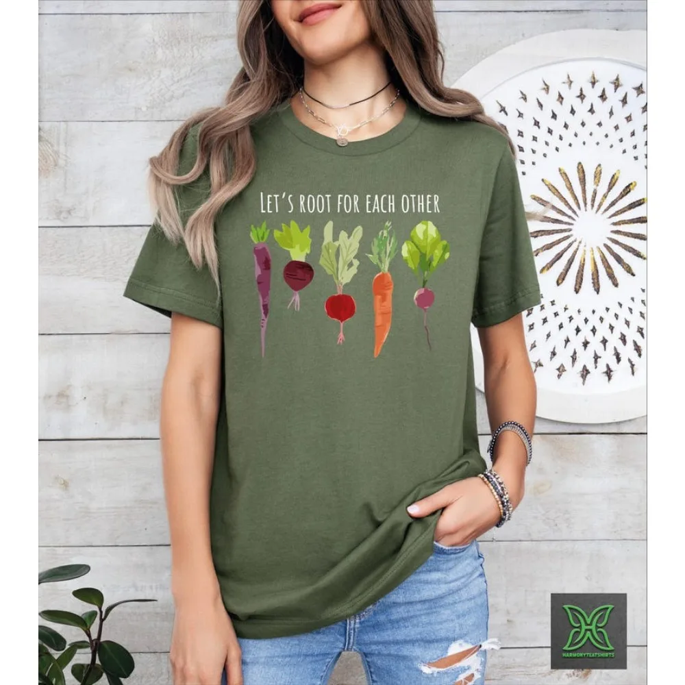 

Lets Roots for Each Other Vegetable Shirt Gardening Vegetable TShirt Types of RadishesGraphic Printed T-shirt Women Summer Tops