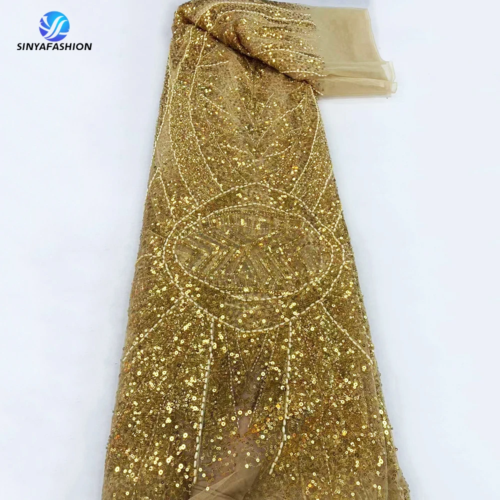 

Sinya African Sequins Lace Fabric 2023 High Quality French Net Lace Embroidery Tulle Luxury Heavy Beaded Wedding Bridal Lace