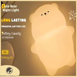 Luce notturna per bambini Lampada da comodino ricaricabile USB portatile con luce notturna in silicone a 2 luminosità per la cameretta dei bambini