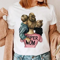 Plus Size Maycaur kobiety kreskówka mama matka chłopiec dziewczynka nadruk matka pani T-shirty dorywczo T Shirt damski koszulka z nadrukiem