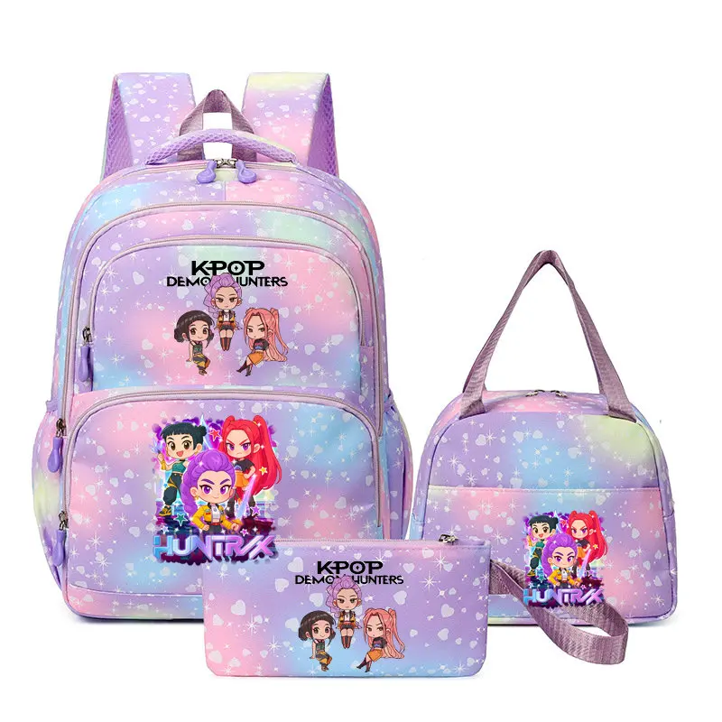 Mochila escolar KPop Demon Hunters para niñas, mochila para ordenador portátil, 3 uds., mochila HUNTR/X para adolescentes, niños, mujeres, Mochila de viaje para uso diario