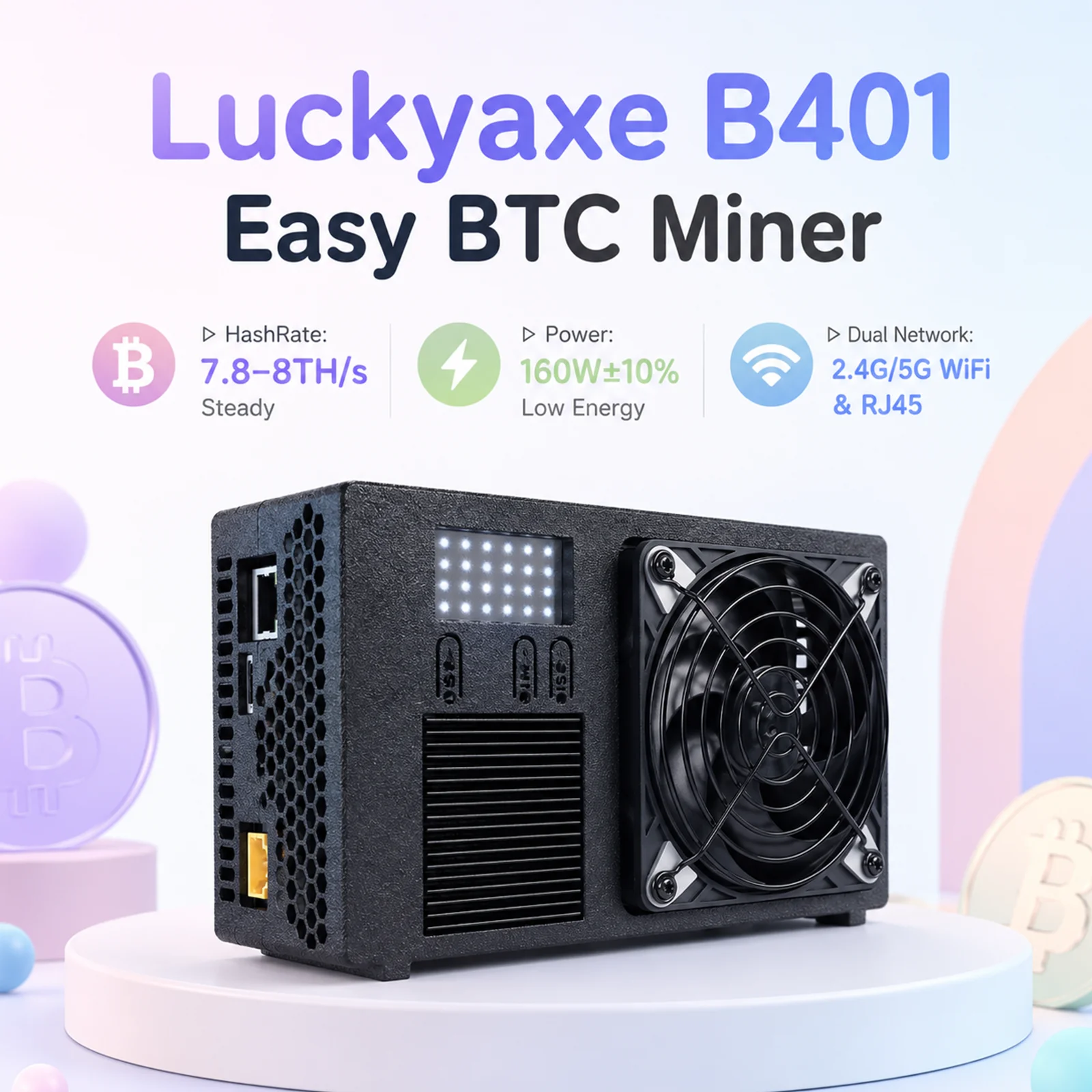 Luckyaxe B401 Bitcoin Miner SHA256 SOLO Lottery 7.8~8TH/s Hash Rate for Mining Hardware