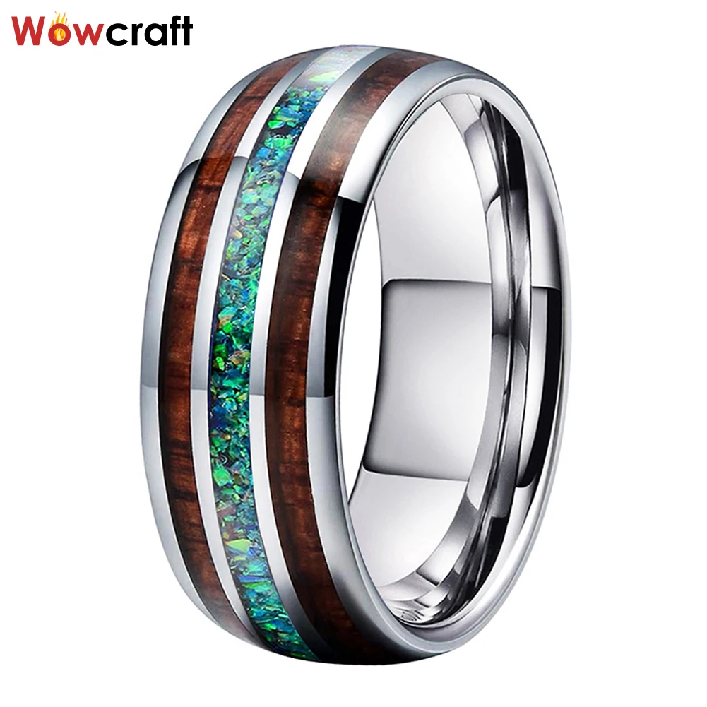 

Green Opal Wood Inlay Tungsten Wedding Band Men's Women's Engagement Promise Ring Domed Polished Shiny Comfort Fit