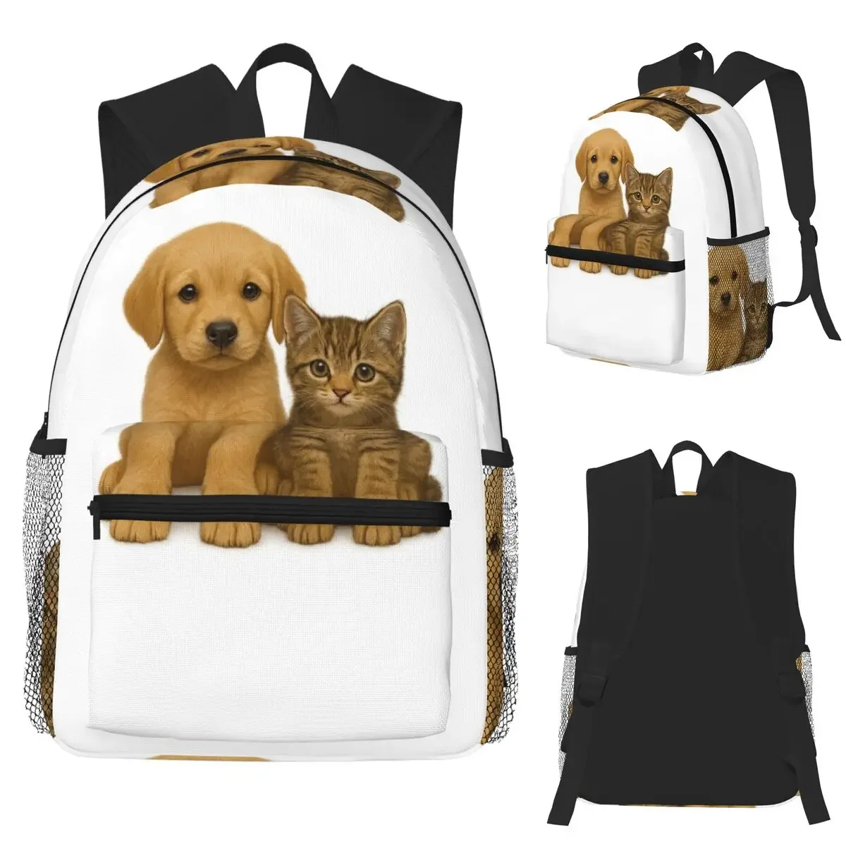 

Милый котенок и щенок, очаровательный реалистичный студенческий рюкзак с животными, школьная сумка, походный рюкзак для мальчиков и девочек, сумка для книг, сумки на плечо