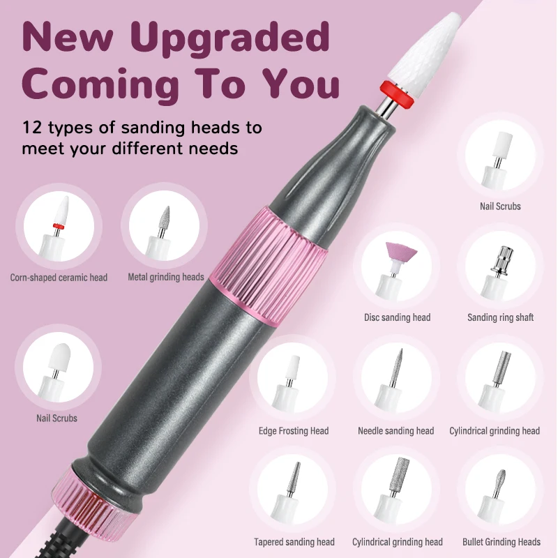 Novo 12 pçs cabeças de lixamento lixadeira conjunto portátil 15000 rpm polidor elétrico carga usb polimento moagem manicure broca
