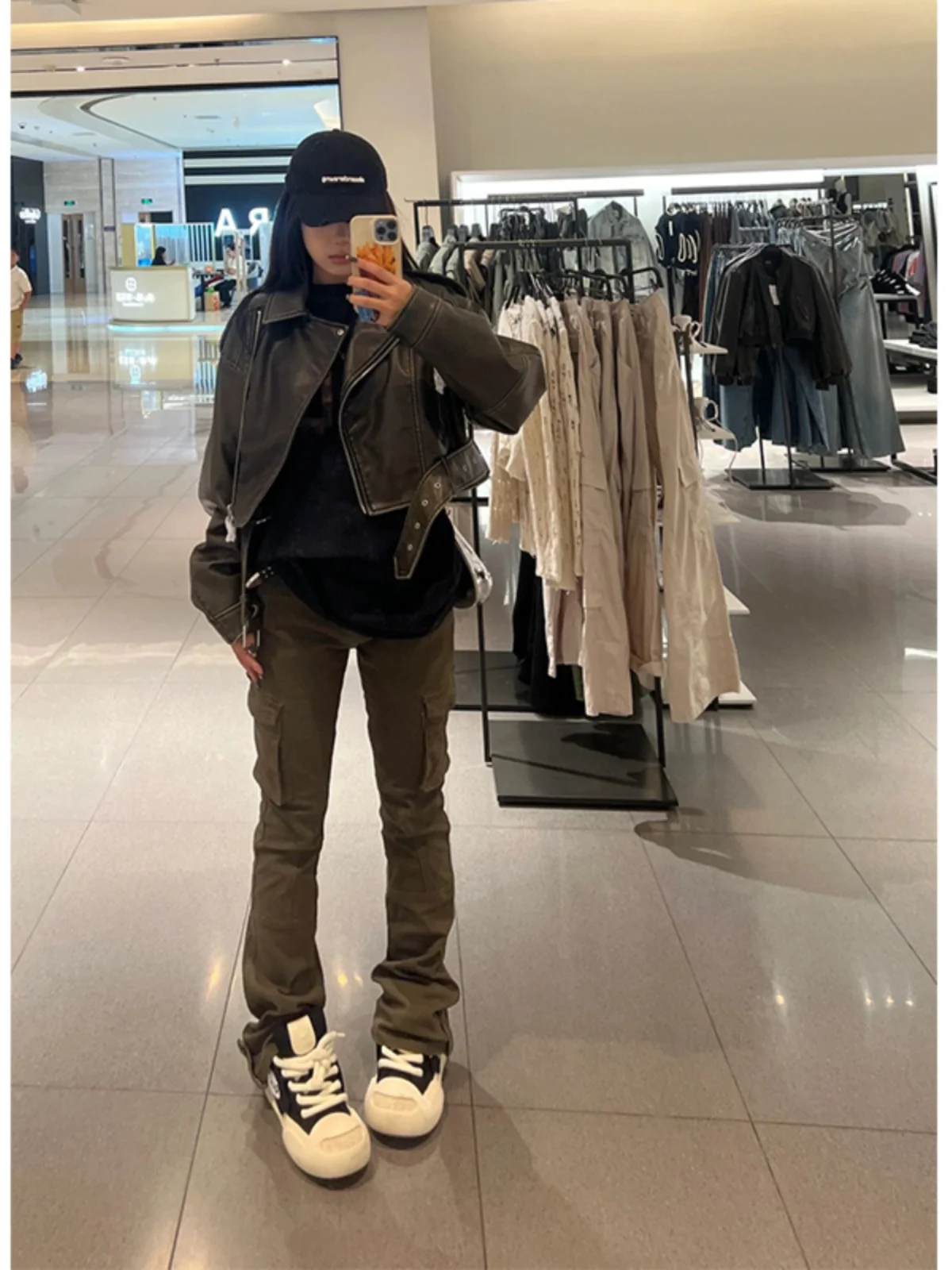 Bla ort Moto Sle PU Pelle Jaet da donna Retro American 2023 Autunno Small Size Streetwear Cappotto lungo Sve