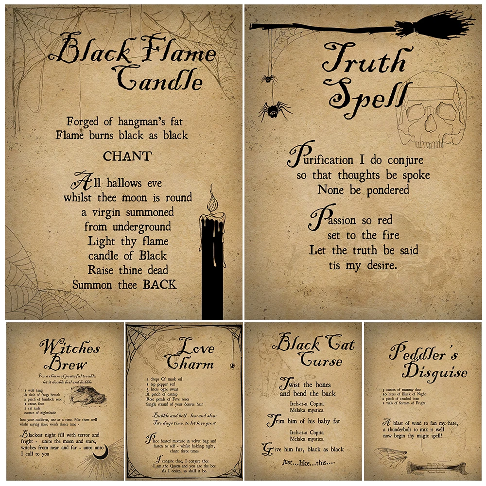 Book Of Shadows Vintage Wall Art Canvas Painting,Potions,Spells And Witchcraft Magic Art Poster And Print Home Decor Unframed