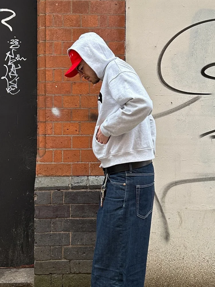 Y2k streetwear hip hop carta retalhos com capuz aberto cardigan zíper solto ajuste outono inverno moletom para mulher