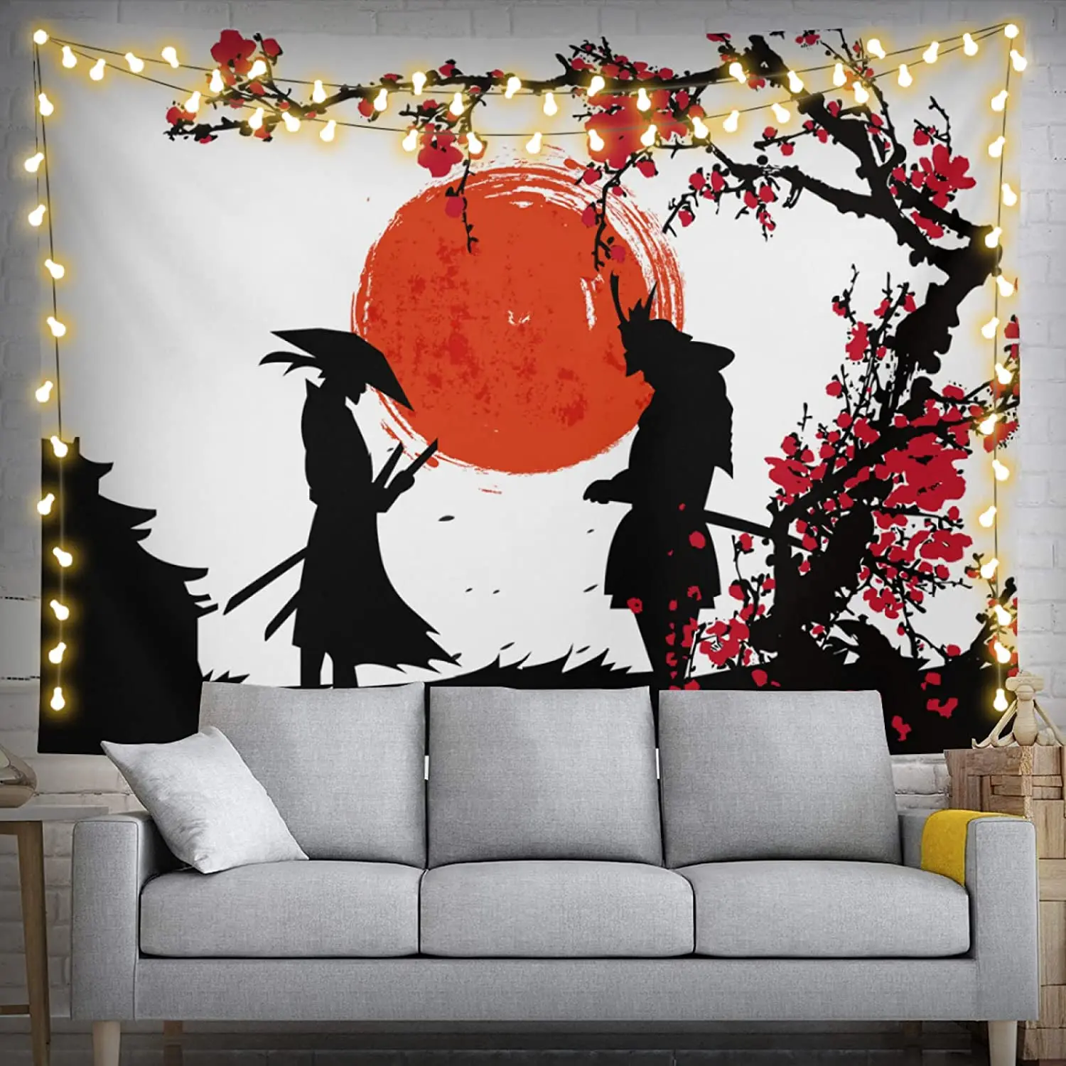 

Japanese Tapestry Anime Samurai Tapestries Cherry Blossom Wall Hanging Party Decorations Home Decor for Bedroom Living Room Dorm