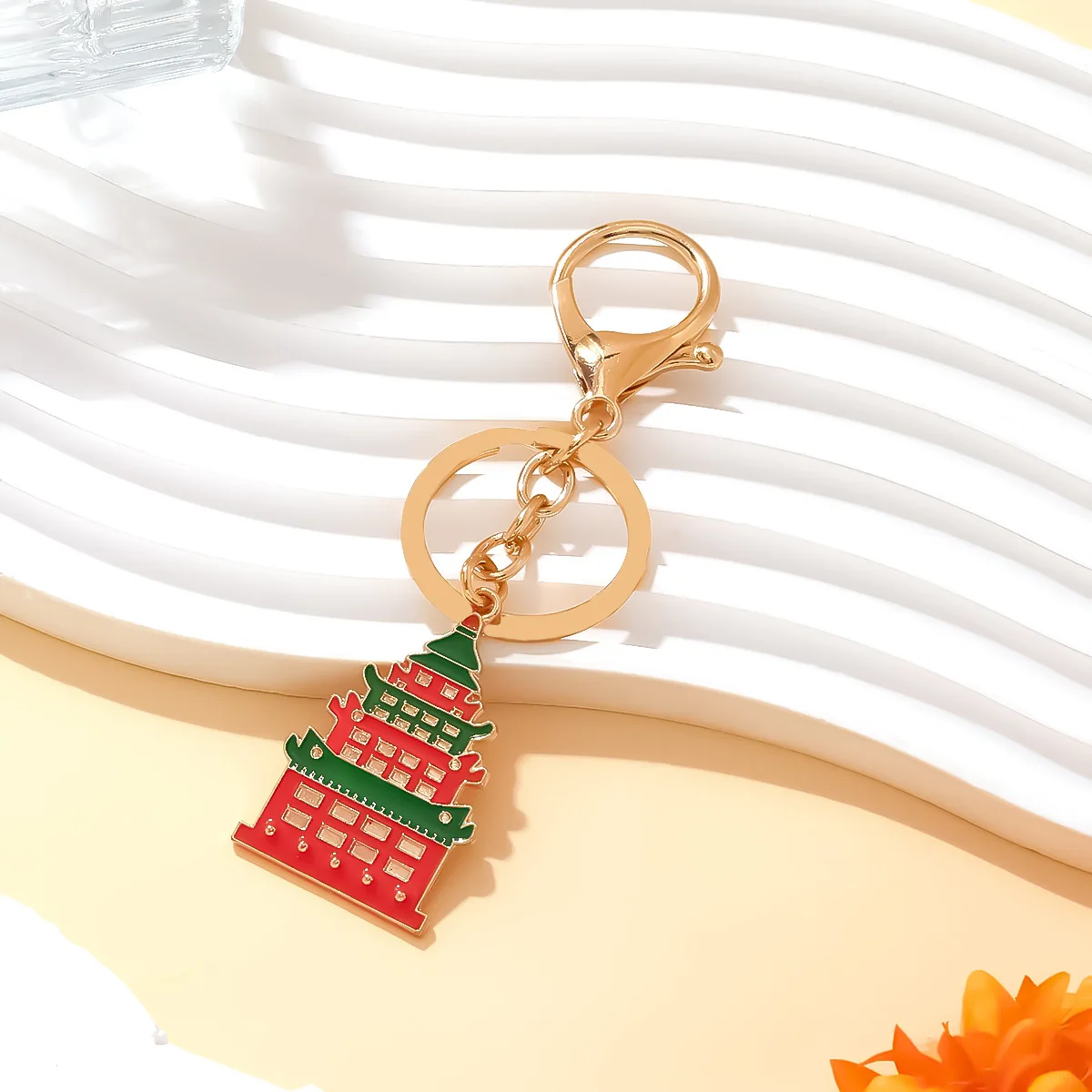 Creative Drip Oil Multi-Story Tower Pendant Keychain Cute Handmade Enamel Tower Pendant Pendant