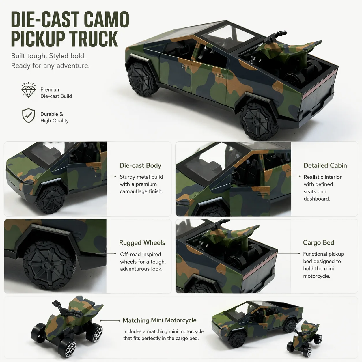 (Corrugated Box) Sharp-body Futuristic Pickup Style Toy Car, Powerful Spring, Metal Casting,the Best Gift. view 4