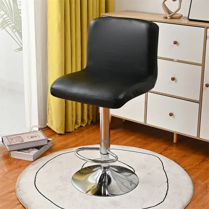 Pu Leather Bar Stool Chair Cover Stretch Short Back Chairs Slipcovers Solid Color Elastic Dining Chairs Covers for Hotel Banquet